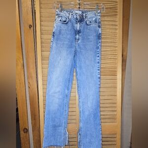 Zara Womens Acid Washed Distressed Blue Jeans, Size 2